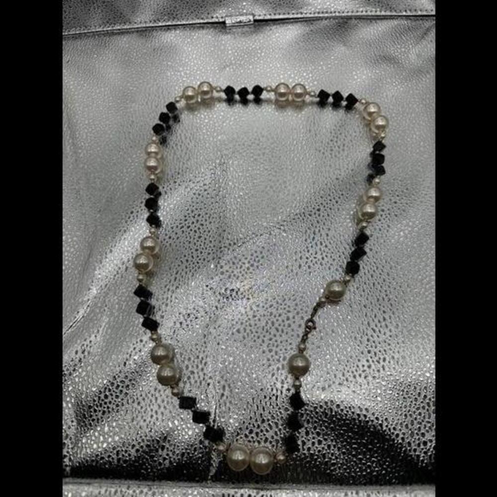 Classic Pearl and Black Bead Necklace
